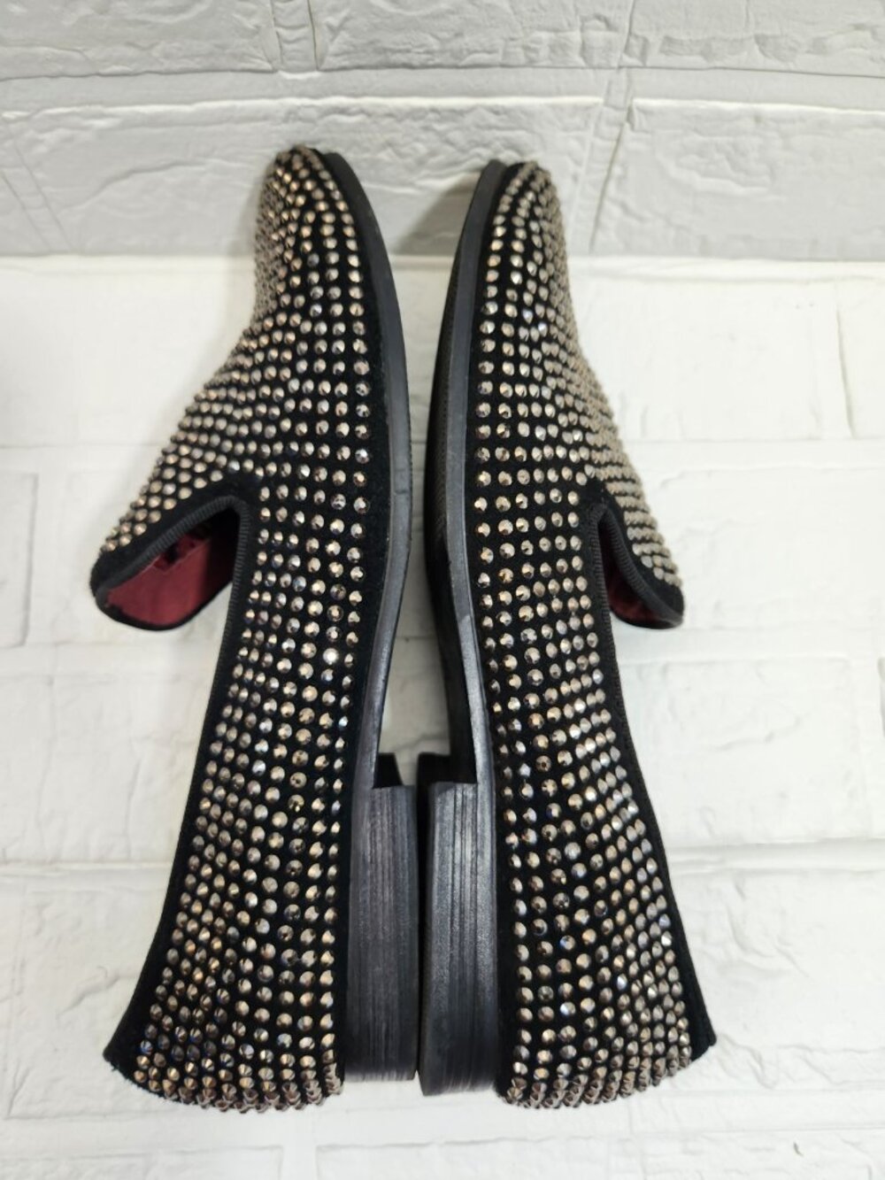 Steve Madden Caviar Loafer Shoes Men Size 8.5 Black Rhinestone Slip On Leather - Picture 4 of 9